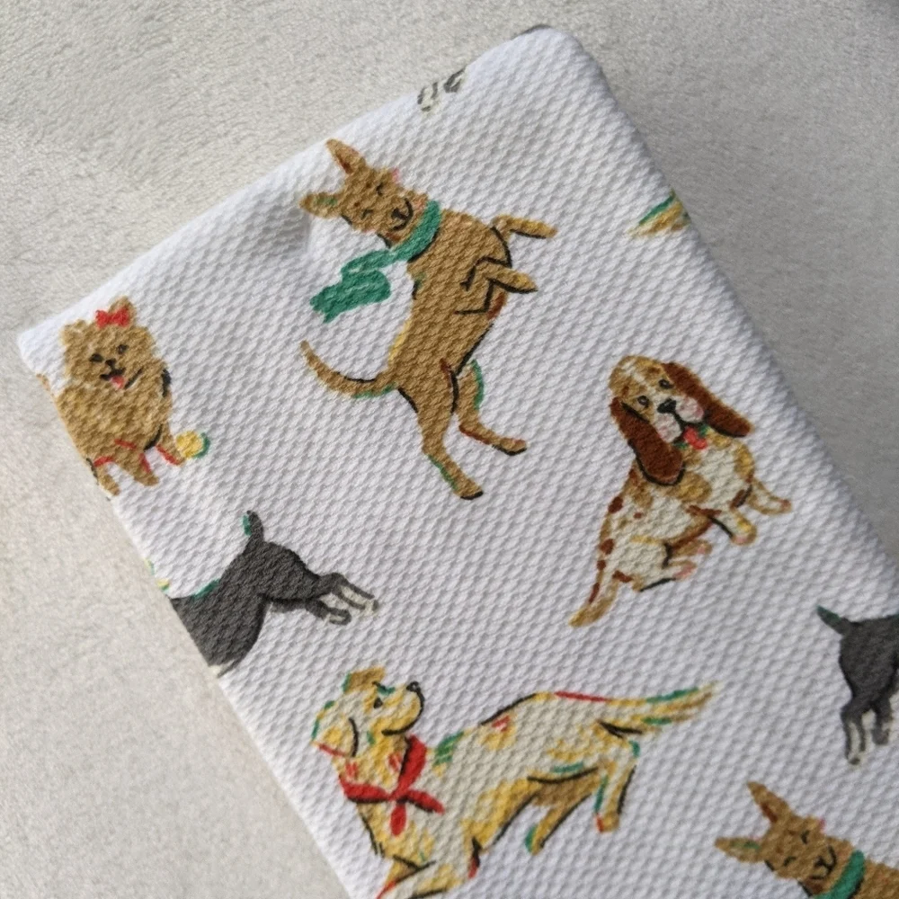 Boston Terrier Various Breed Dog Print Kitchen Towel Set Of Two White Multi NWT